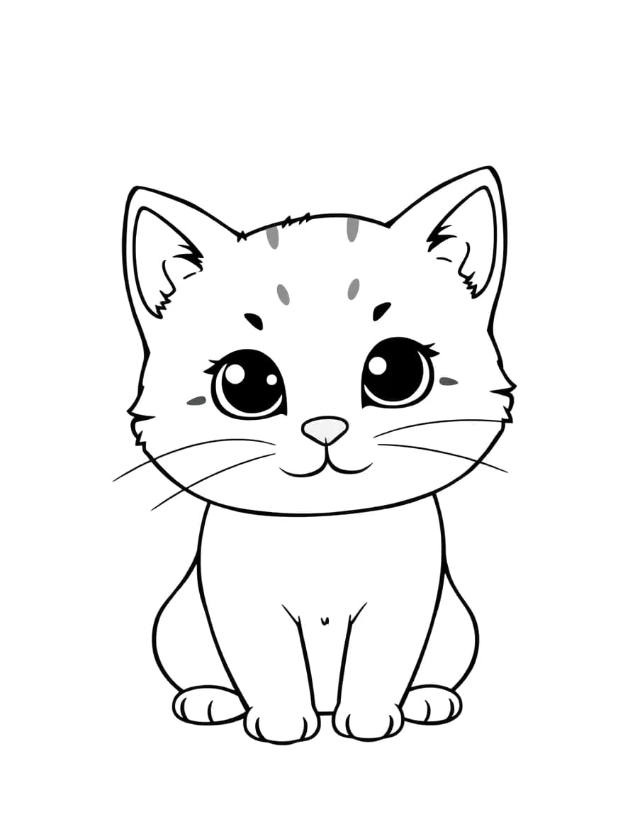Kawaii cat line drawing to trace