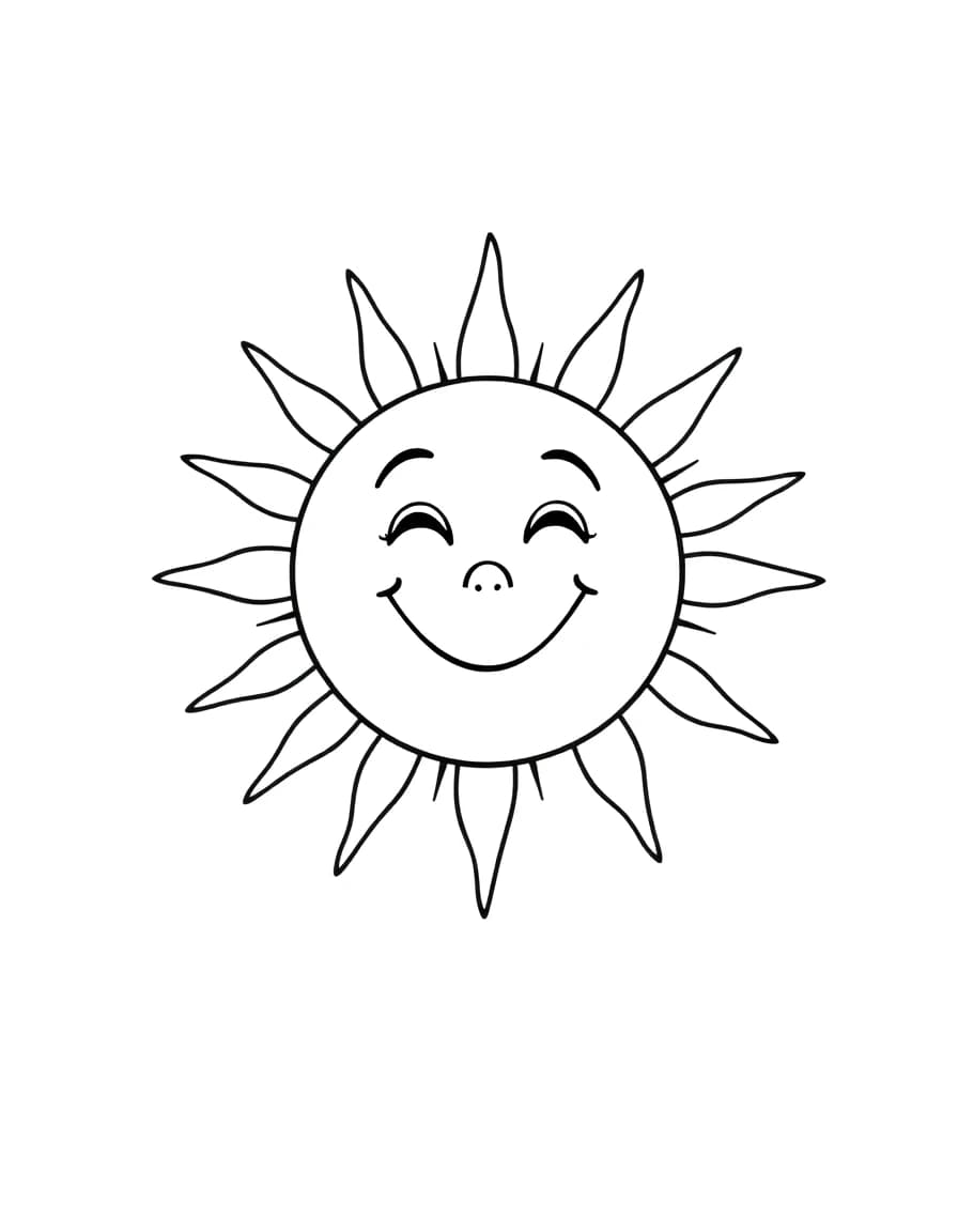 Smiling sun line drawing to trace